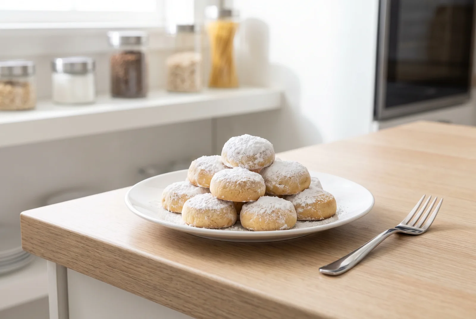 Kourabiedes — Greek Almond Cookies Dusted with Confectioners' sugar