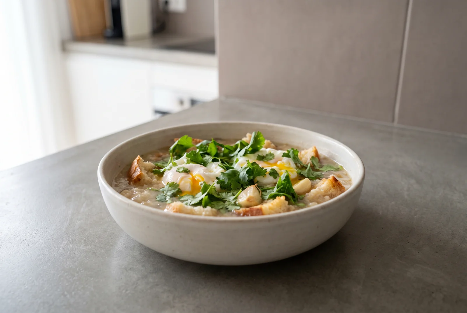 Açorda Alentejana — Portuguese Bread Soup with Cilantro and Garlic