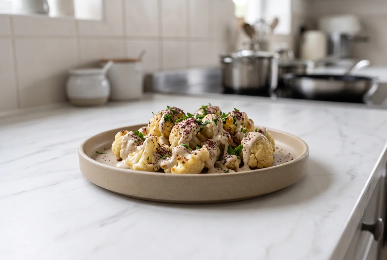 Arnabeet bi Tahini — Lebanese Fried Cauliflower with Tahini Sauce