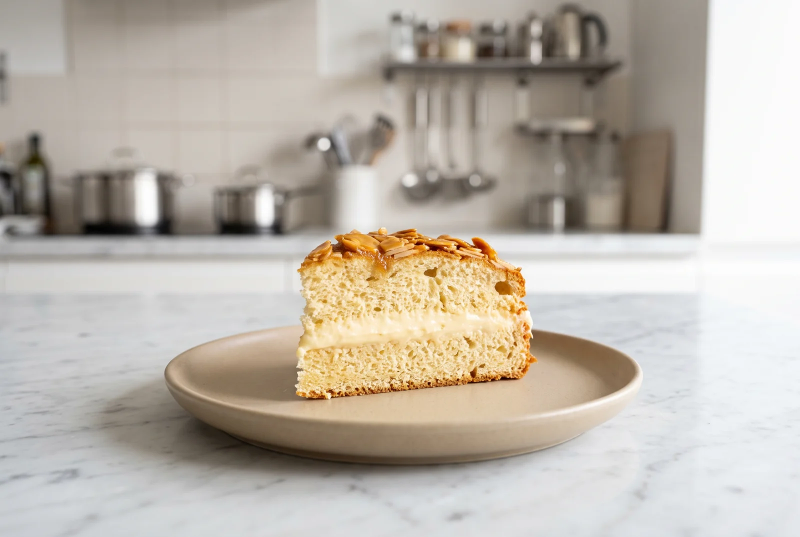 Bienenstich — German Yeast Cake with Honey-Almond Topping and Cream