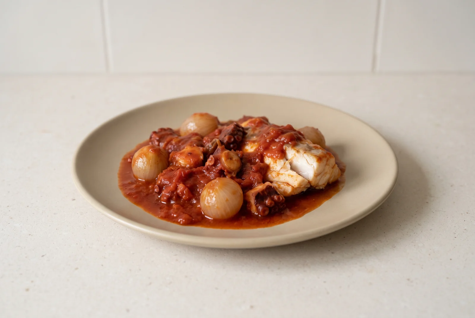 Bodrum-Style Octopus Stew with Pearl Onions and Tomato Paste