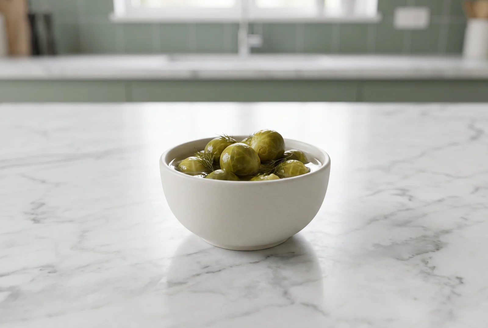 Crisp Refrigerator Brussels Sprouts Pickles with Dill and Vinegar