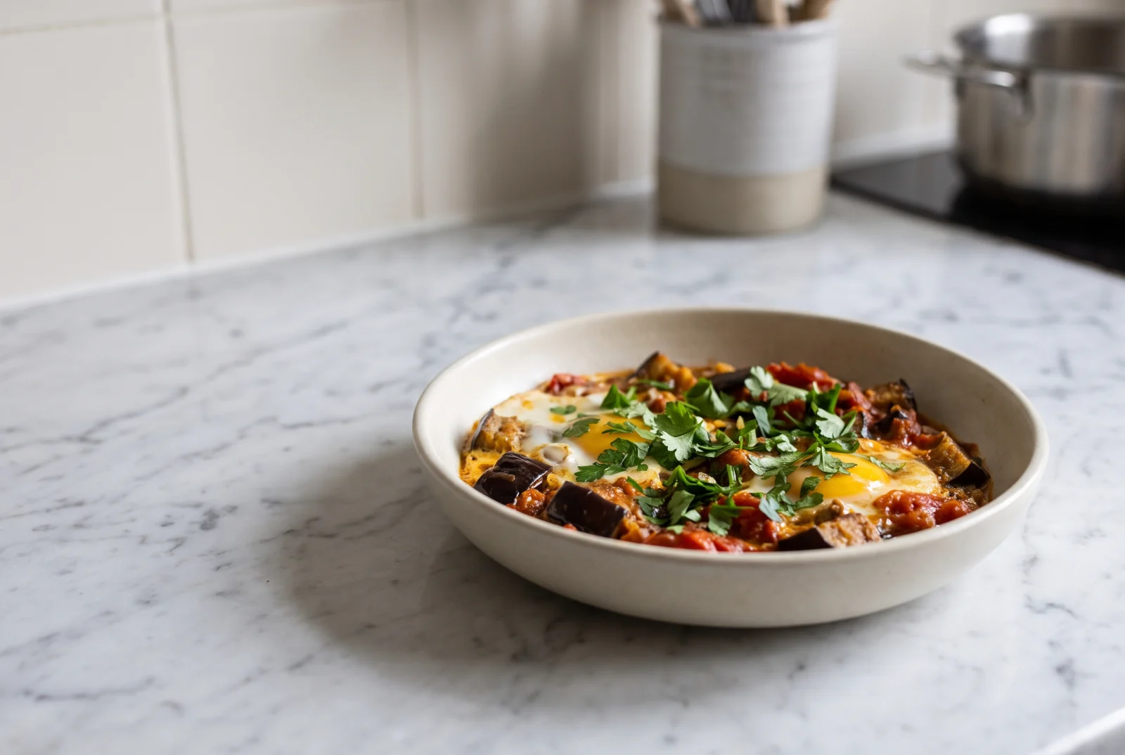 Azerbaijani Chigirtma | Eggplant and Tomato Skillet with Eggs