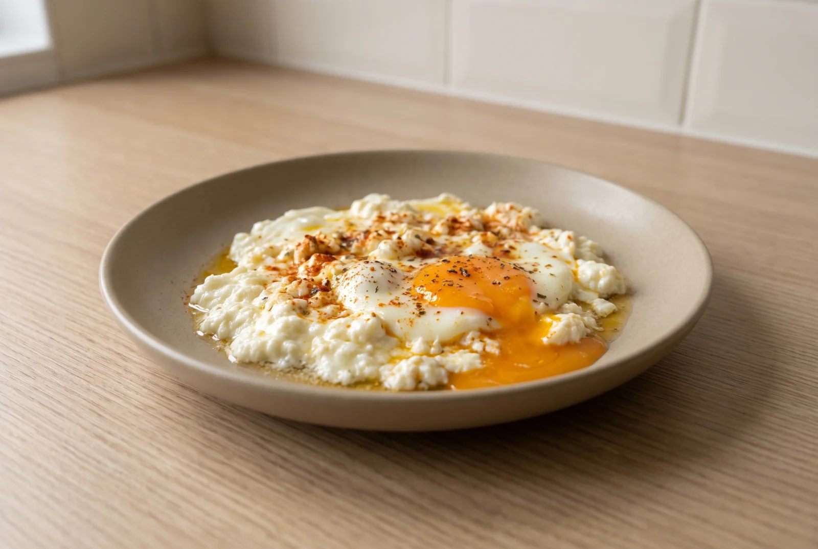 Turkish Curd Cheese and Eggs | Eggs Cooked in Butter-Warmed Crumbly Curd