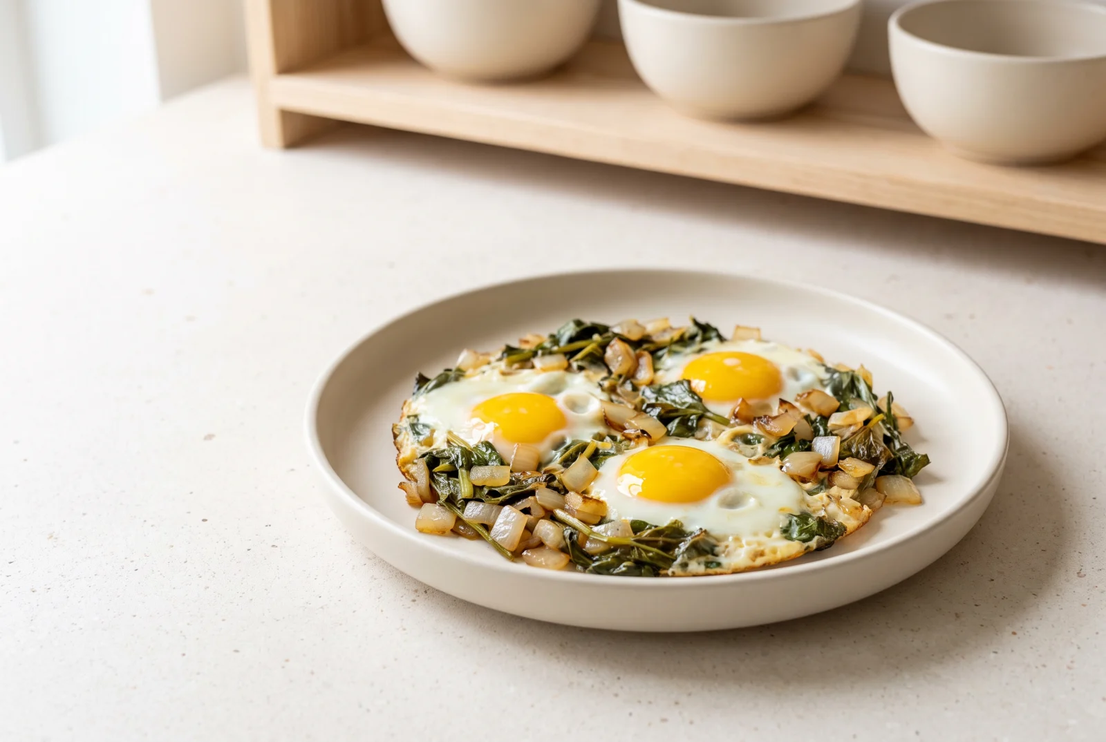 Mallow Greens and Eggs | Country-Style Skillet with Onion