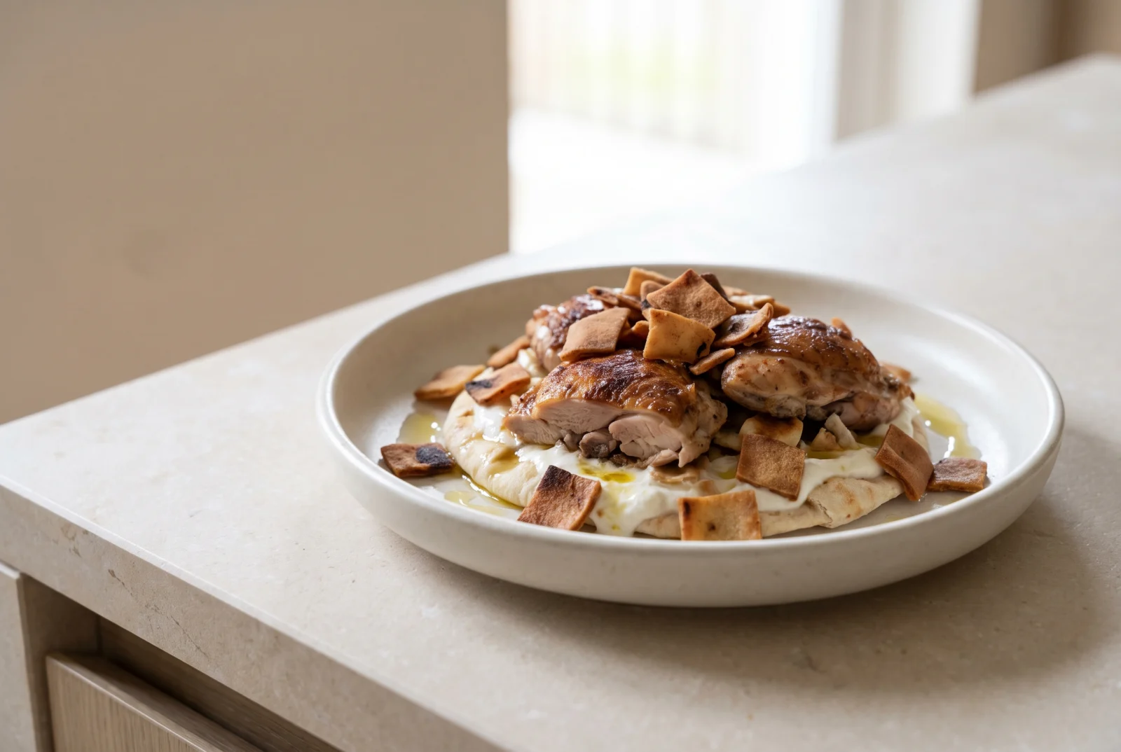 Fattet Djaj — Lebanese Chicken, Rice, and Pita with Tahini Yogurt
