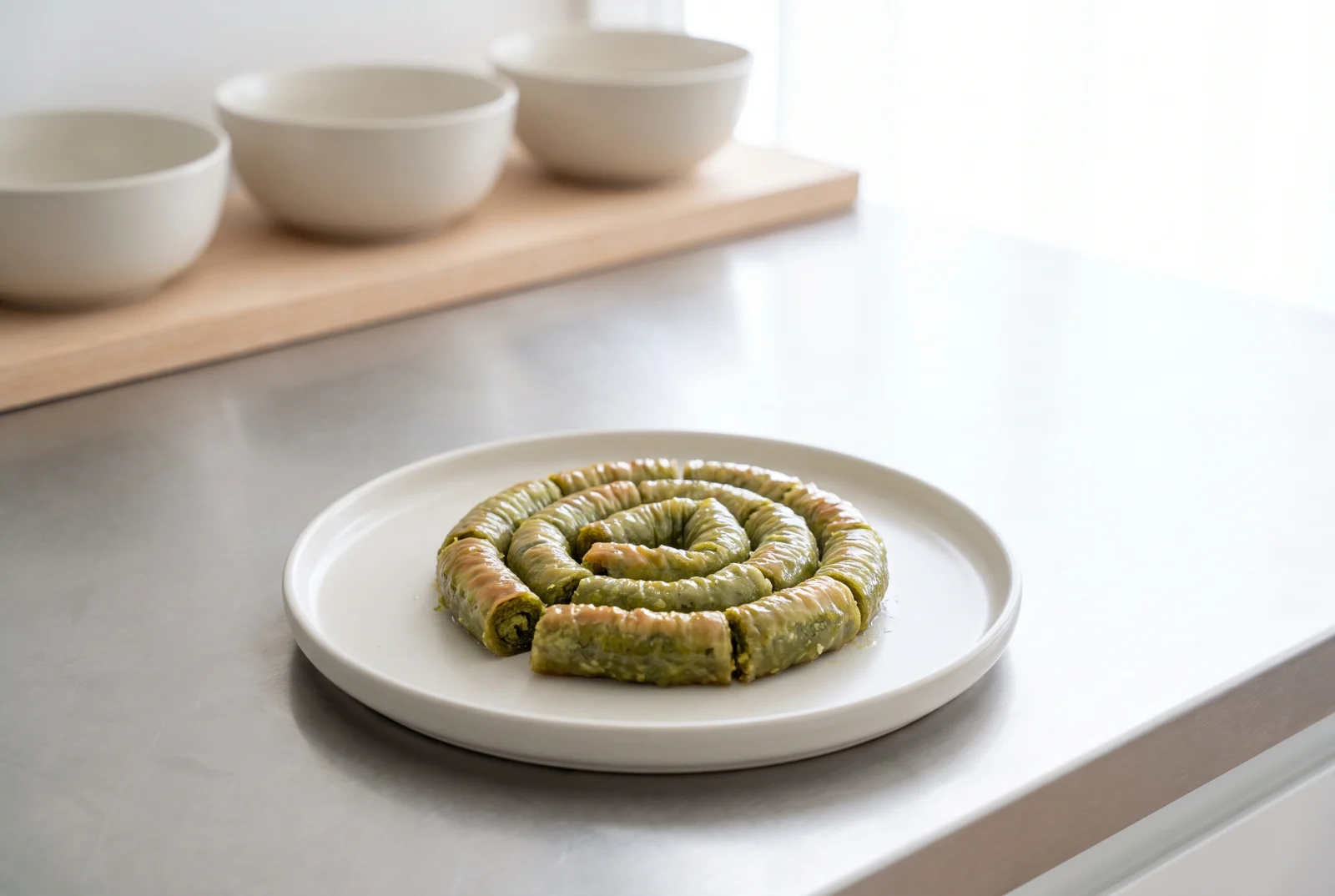 Pistachio Dolama | Gaziantep-Style Rolled Baklava with Kaymak (Turkish Clotted Cream)