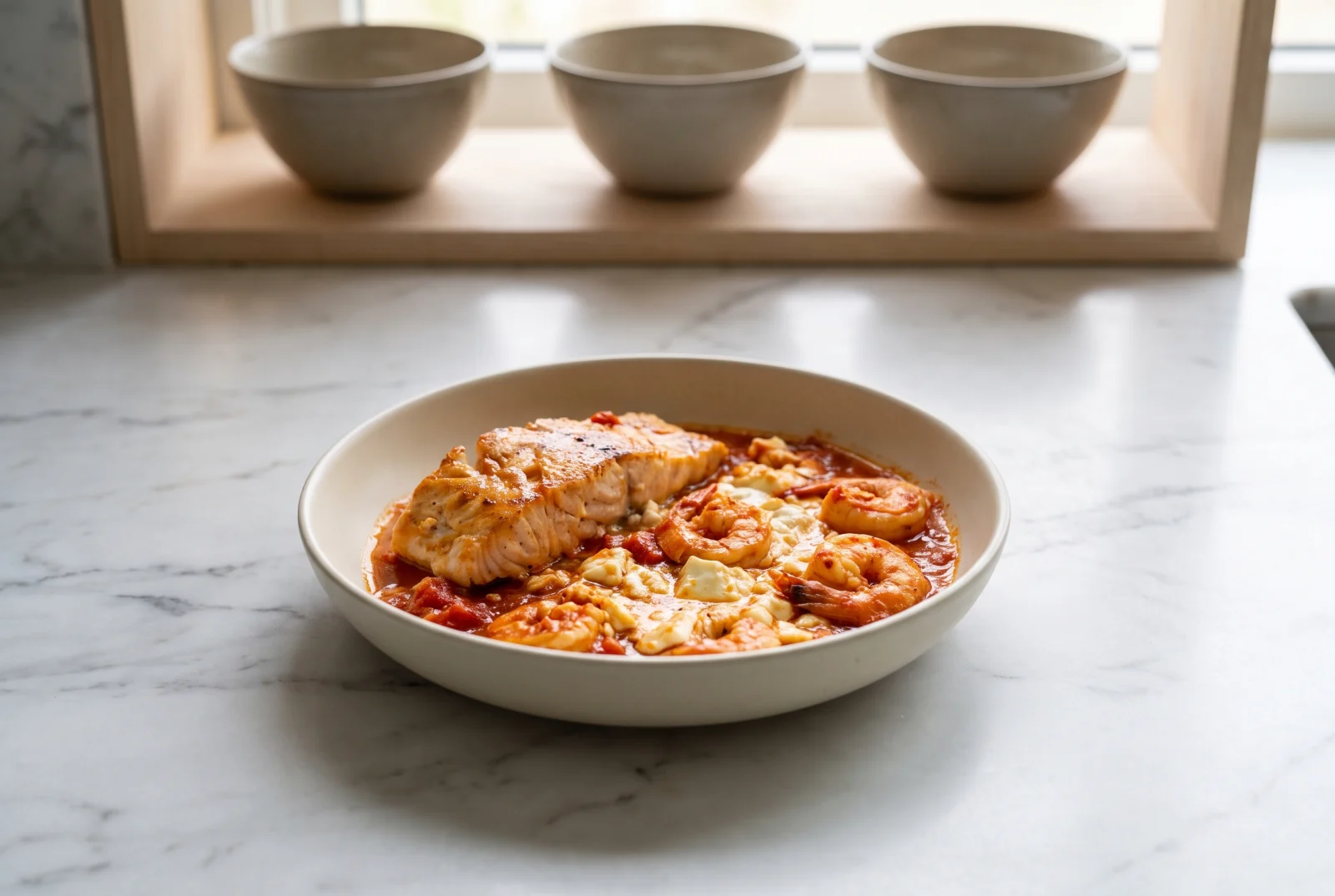 Garides Saganaki | Greek Shrimp with Feta and Tomato Sauce