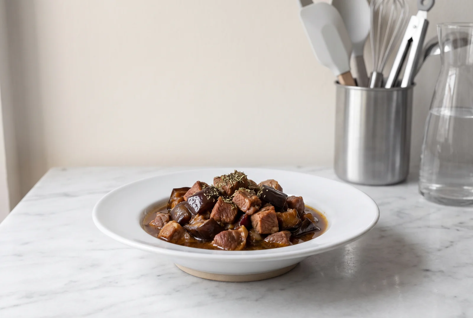 Lamb and Eggplant in an Earthenware Casserole