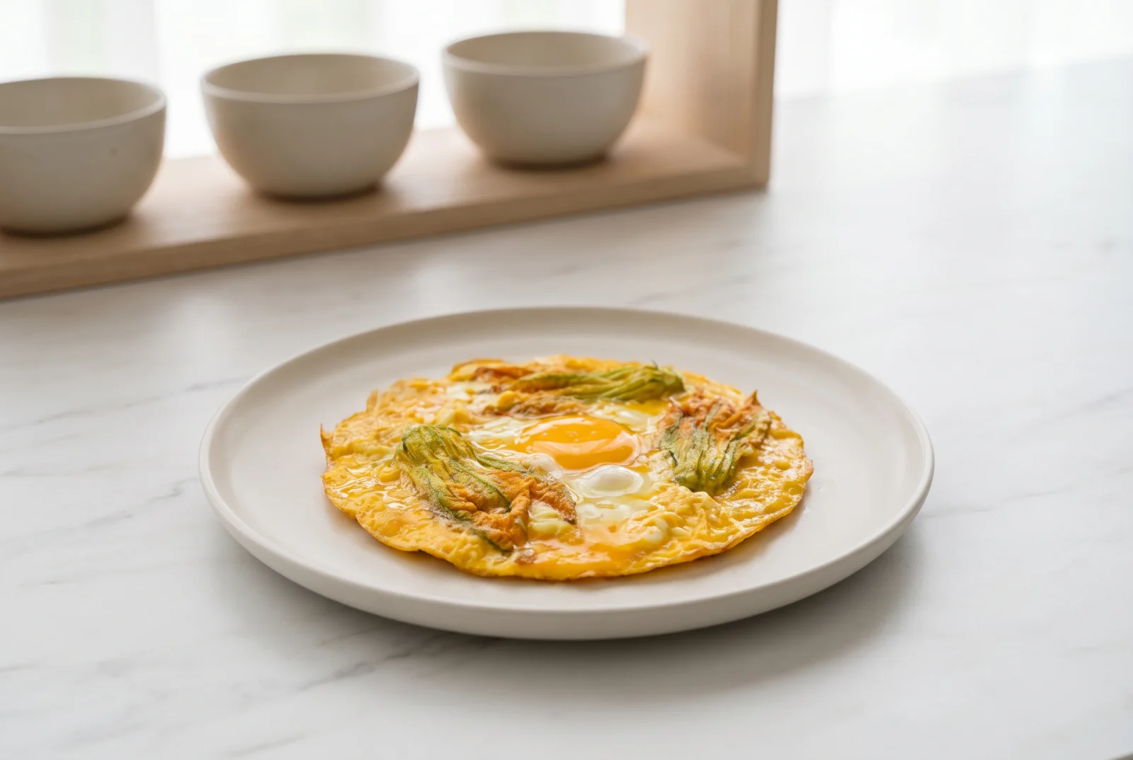 Aegean Scrambled Eggs with Zucchini Blossoms