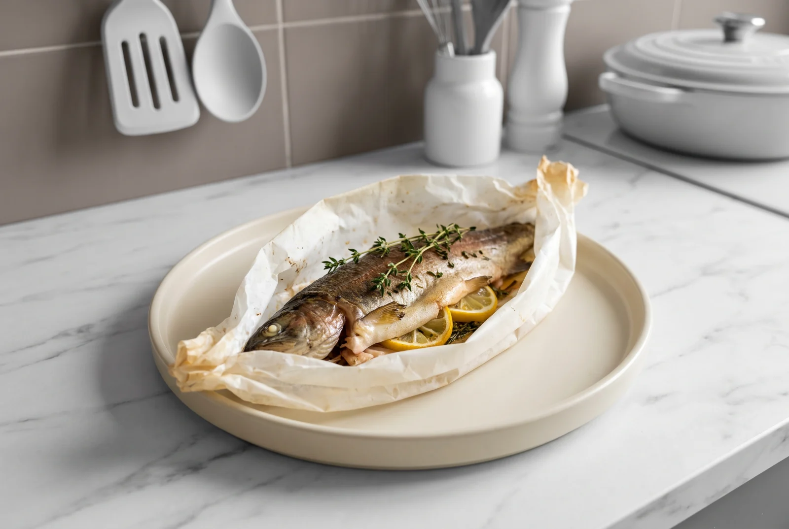 Trout Baked in Parchment — Thyme and Lemon Packet