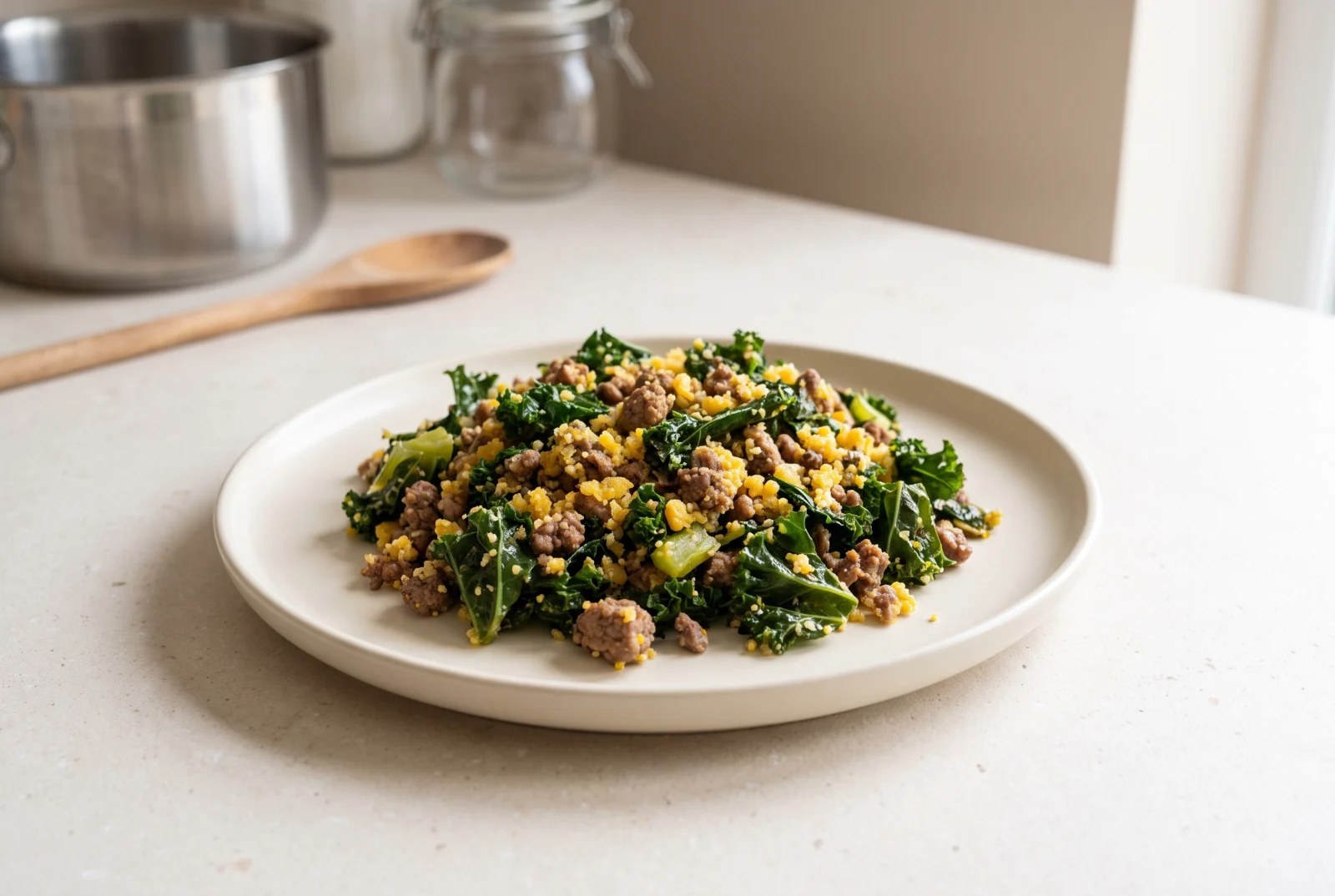 Black Sea-Style Collard Greens with Ground Beef and Cornmeal