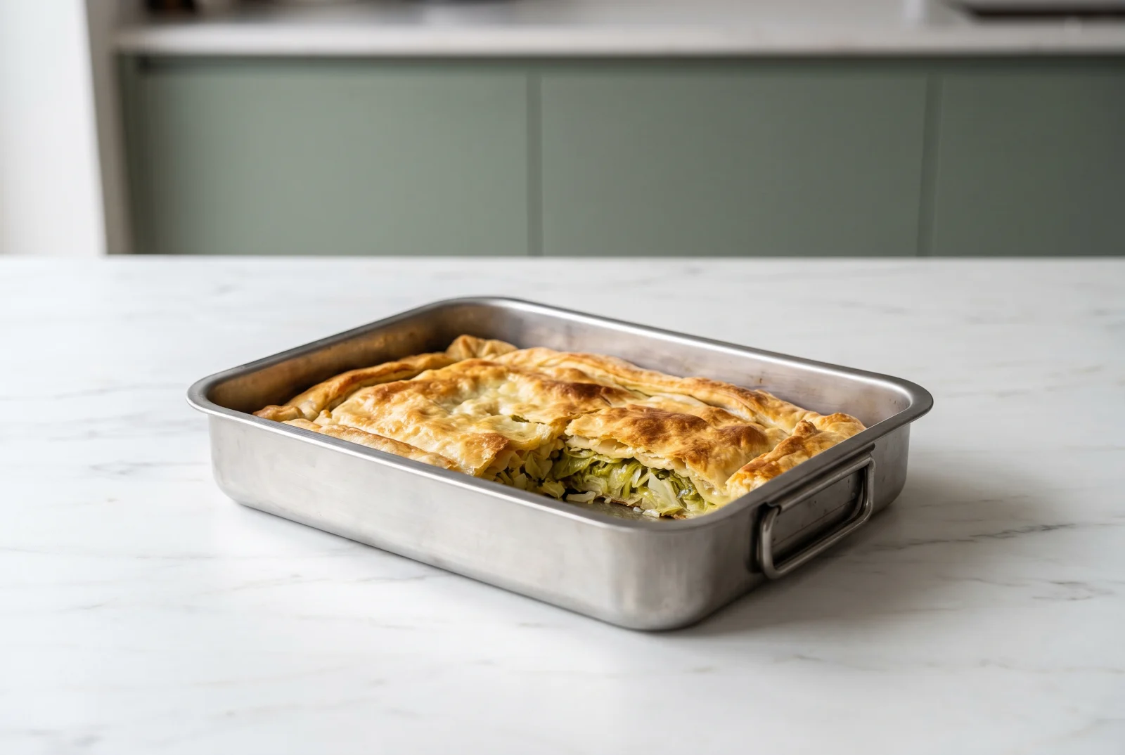 Turkish Cabbage Phyllo Pie — Sautéed Green Cabbage Filling