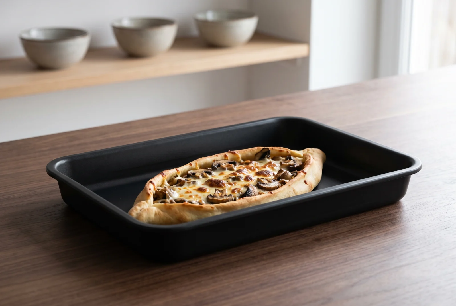 Mushroom Pide (Turkish Flatbread with Sautéed Mushrooms and Kashar Cheese)
