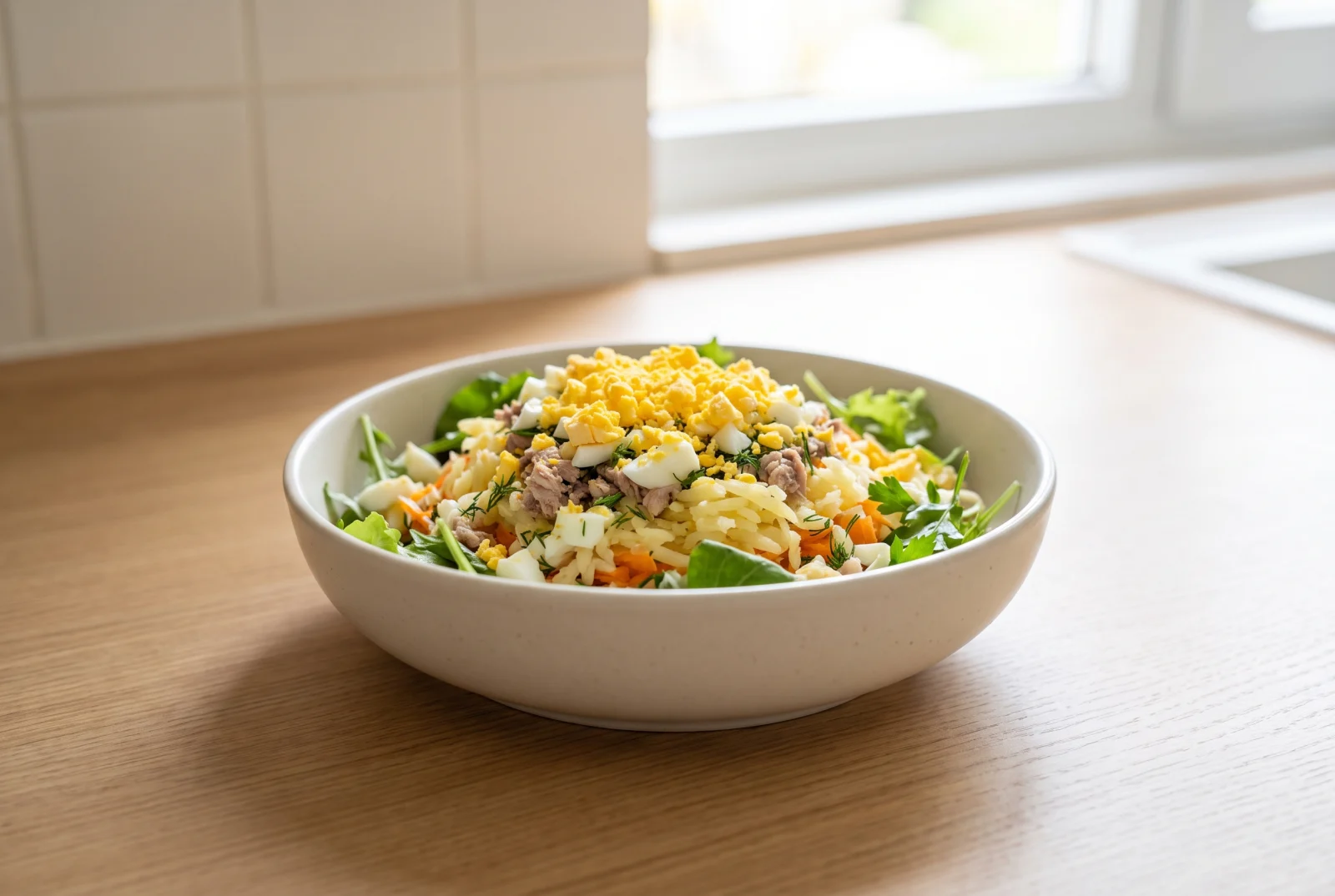 Mimosa Salad | Russian-Style Layered Egg Salad with Canned Fish