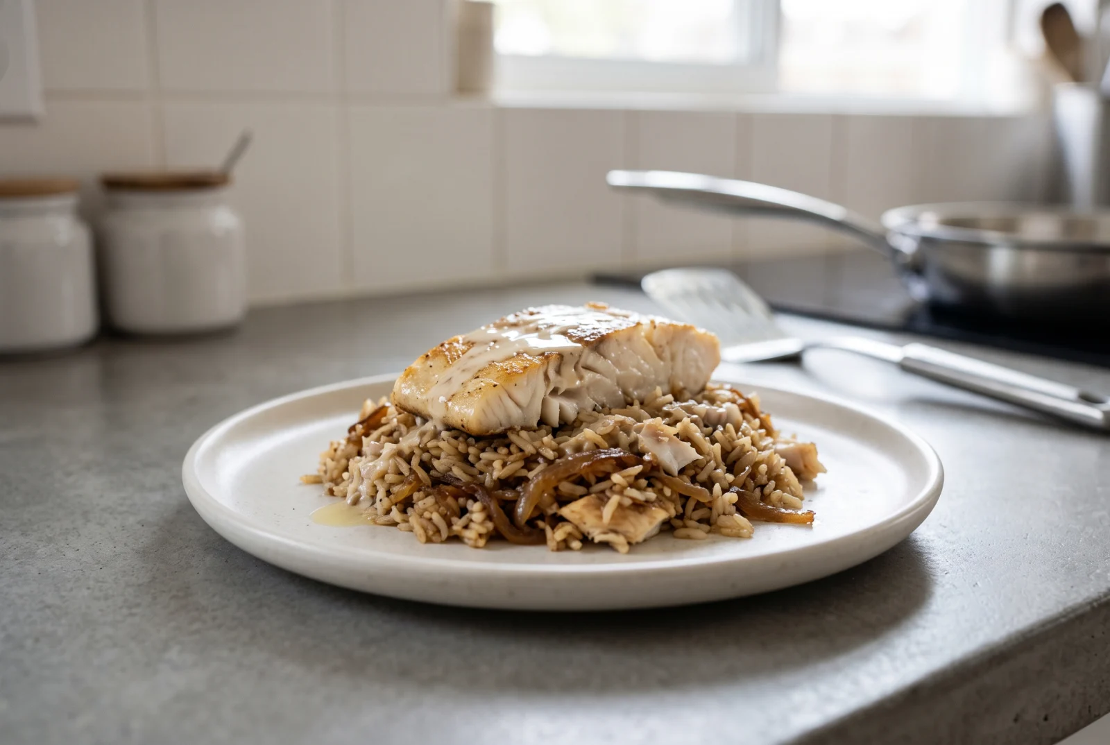 Sayadieh | Lebanese Fish and Rice with Caramelized Onions