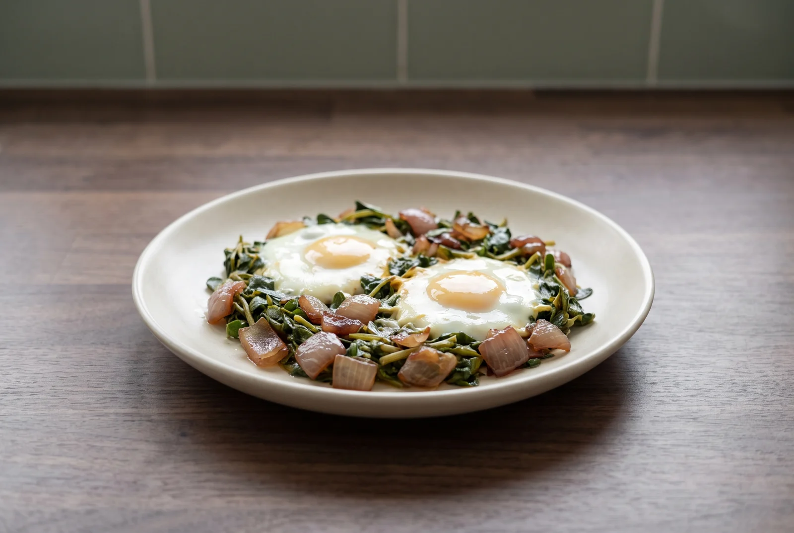 Purslane and Eggs | Summer Eggs over Onion-Sautéed Purslane