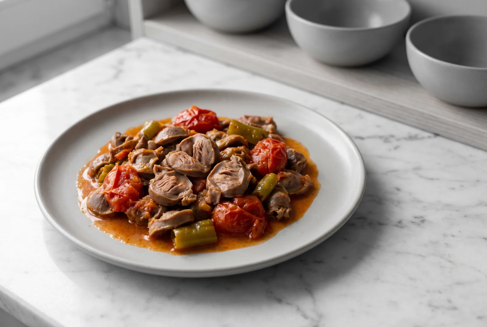 Chicken Gizzard Casserole — Baked with Tomatoes and Peppers