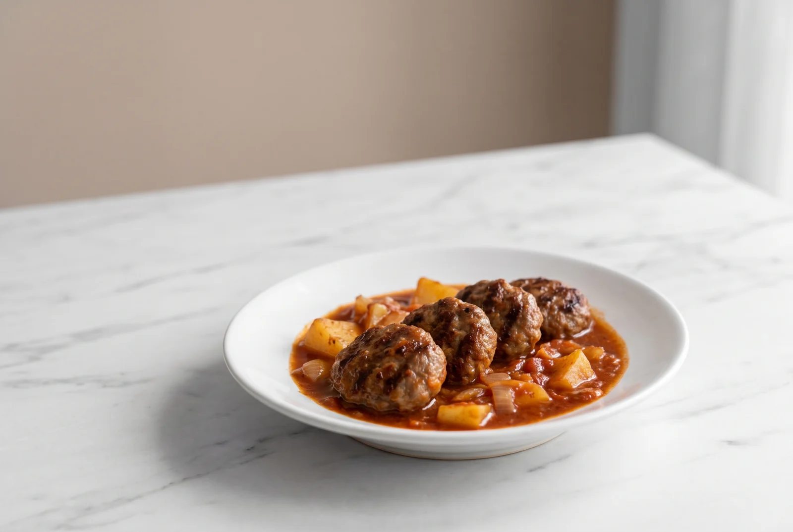 Pot-Cooked Meatballs | Home-Style Meatballs with Potatoes in Tomato Sauce