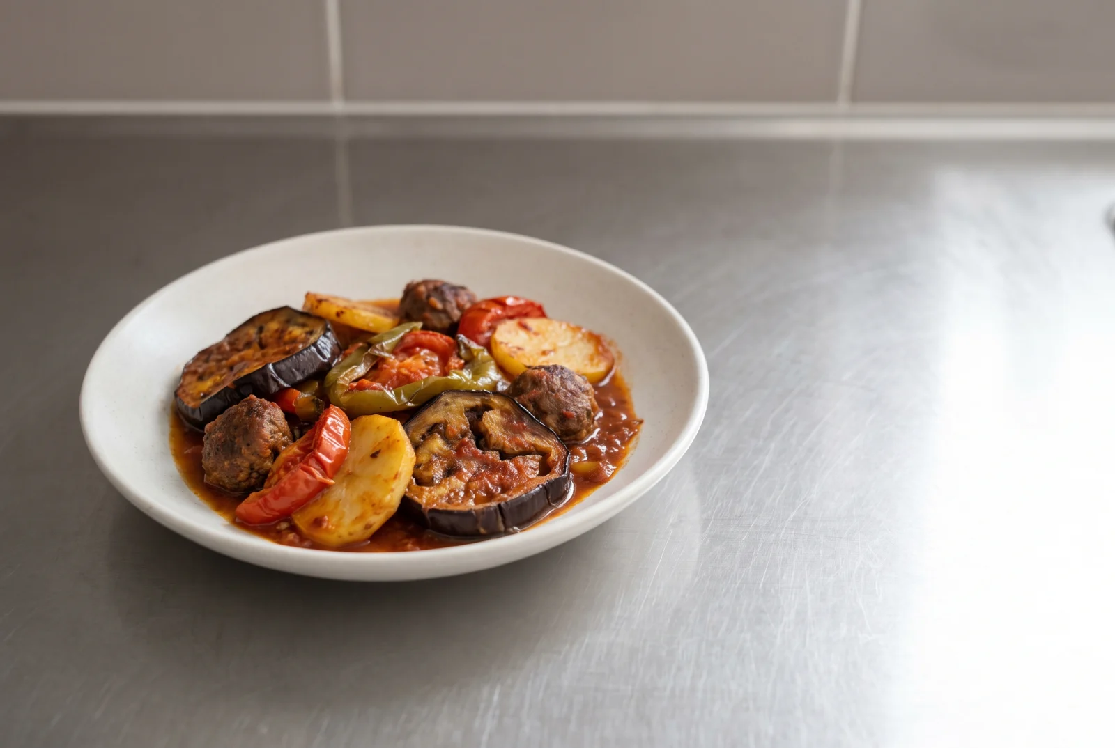 Tepsi Baytinican | Iraqi Baked Eggplant and Meatball Casserole