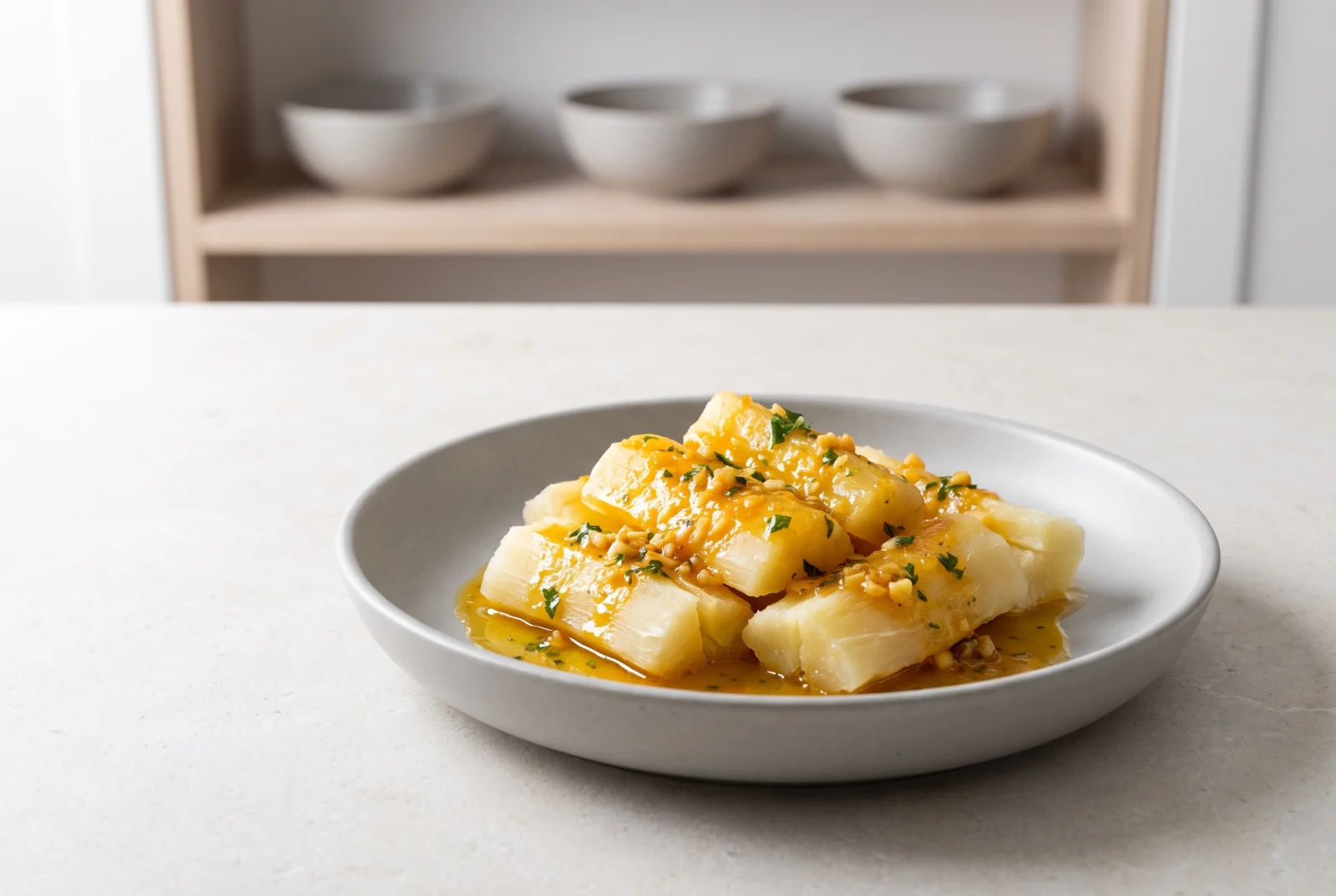 Yuca con Mojo | Cuban Boiled Cassava with Garlic-Citrus Sauce