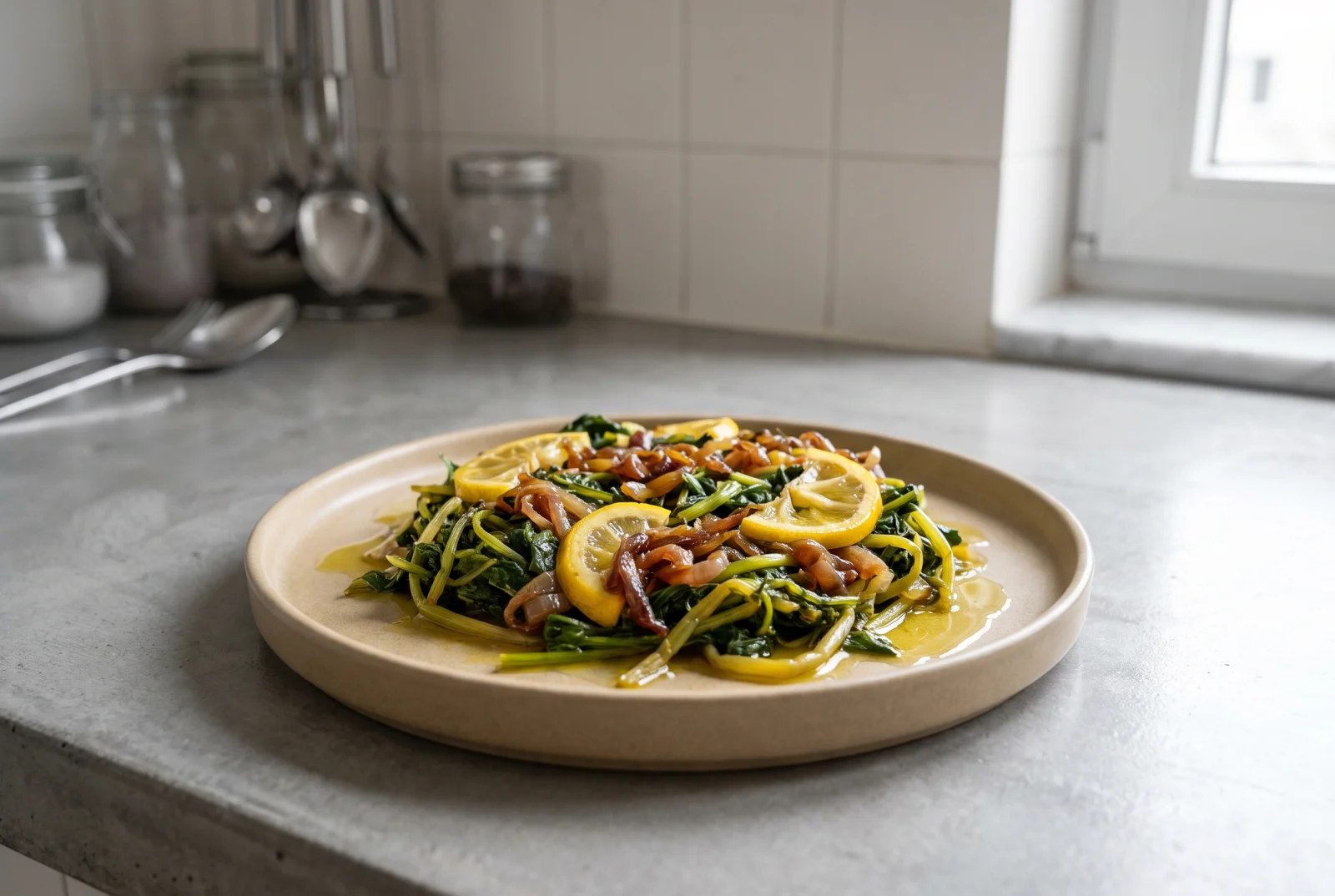 Olive Oil-Braised Dandelion Greens | Bitter Greens with Onion and Lemon