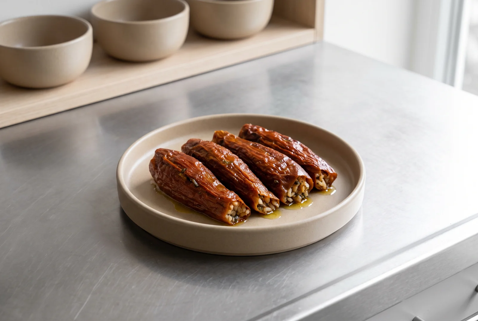 Olive Oil-Braised Dried Eggplant Dolma | Meatless Winter Recipe